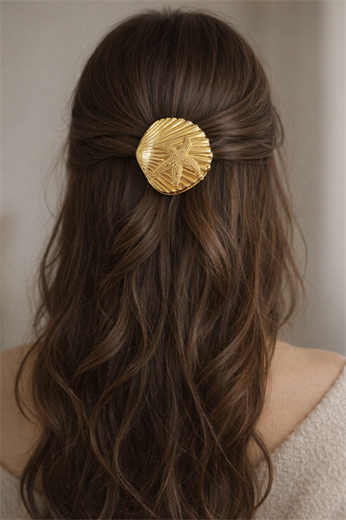 Altın Renk Deniz Yıldızı Detaylı Metal Mandal Toka