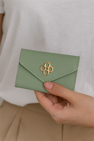 Yeşil Renk Deri Kadın Cüzdan/ Kartlık