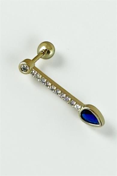 Altın Renk Taş Detaylı Çelik Tragus/Kıkırdak Küpe/Piercing (Tek)