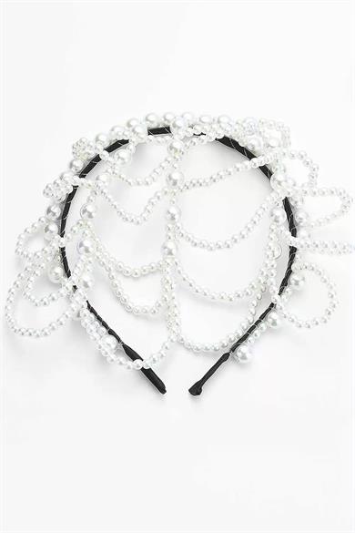 Beyaz Renk İnci Detaylı Gelin/Kına/Nişan/Bride Tasarım Taç