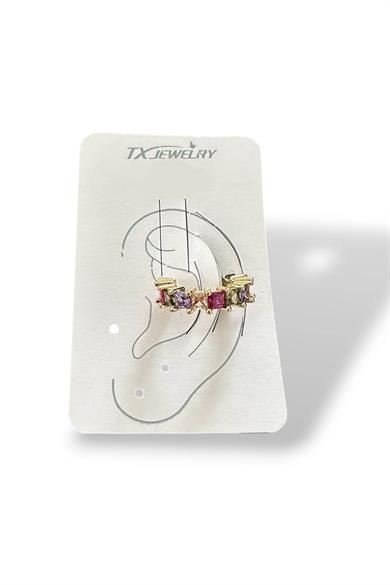 Altın Renk Taş Detaylı 14K Altın Kaplama TX Ear Cuff (Tek)