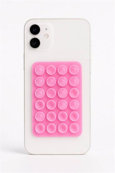 Pembe Renk Vantuzlu Vakumlu Yapışkanlı Telefon Tutacağı