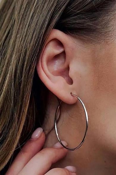 Gümüş Renk Çelik Halka Küpe 40Mm (Çift)