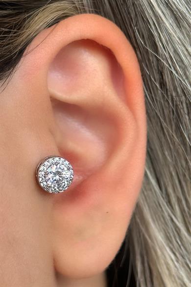 Gümüş Renk Taş Detaylı Çelik Tragus/Kıkırdak Küpe/Piercing (Tek)