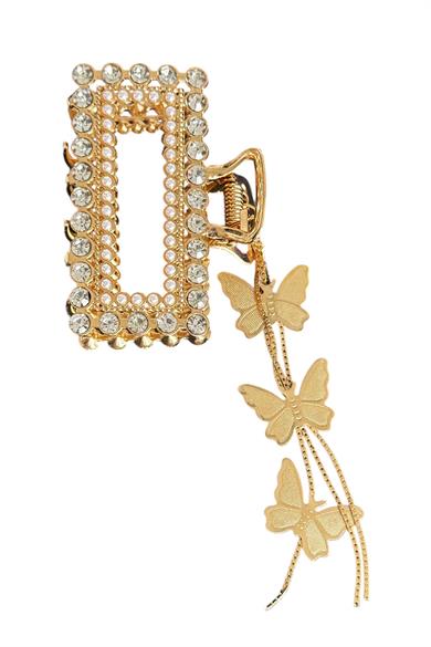 Altın Renk İnci Ve Taş Detaylı Metal Mandal Toka