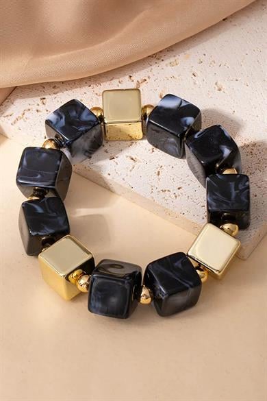 Siyah Ve Altın Renk Boncuk Detaylı Bileklik