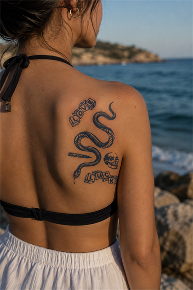Yılan Ve Kurukafa Sonradan Kararan Yarı Kalıcı Geçici Dövme Tattoo