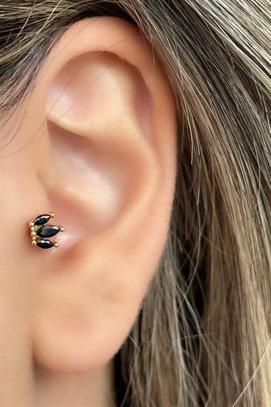 Altın Renk Taş Detaylı Çelik Tragus/Kıkırdak Küpe/Piercing (Tek)