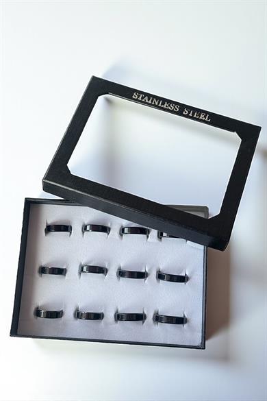 12li Siyah Renk Çelik Erkek Yüzük Set