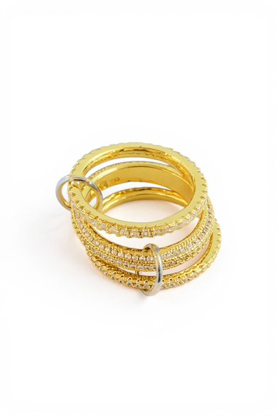 Altın Renk Çoklu Halka Detaylı Taşlı Yüzük