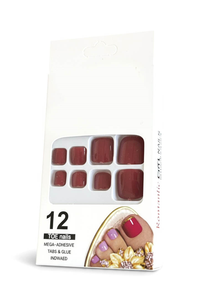 12li Bordo Renk Takma Tırnak Set (Yapıştırıcılı)