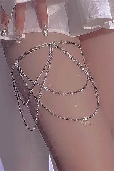 Gümüş Renk Taş Detaylı Tasarım Bacak Aksesuarı