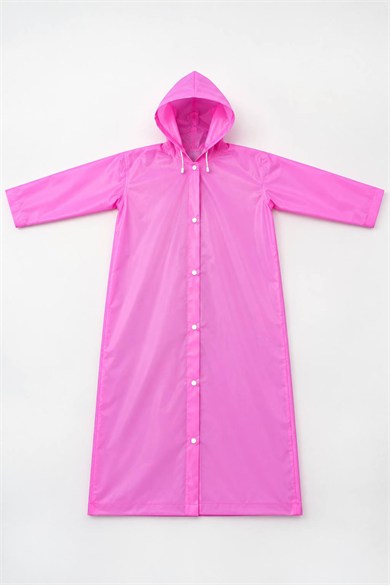 Pembe Renk Kapüşonlu Unisex Yetişkin Yağmurluk
