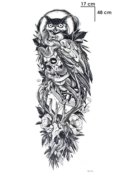 Baykuş Ve Kurukafa Geçici Dövme Tattoo