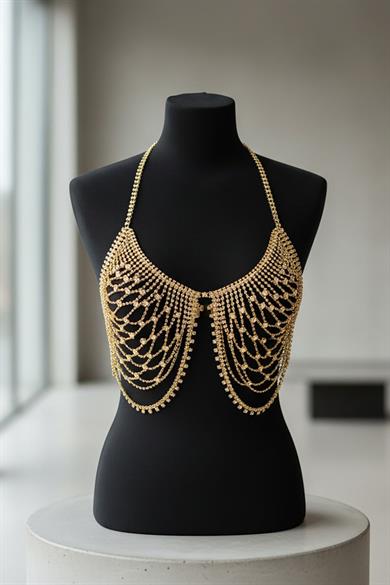 Altın Renk Taş Detaylı Tasarım Vücut Aksesuar