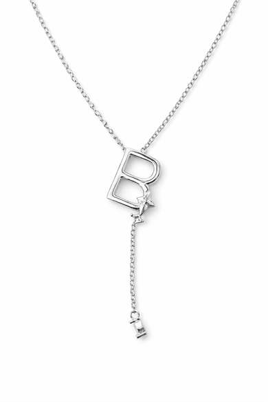 Gümüş Renk B Harfli Taş Detaylı Çelik Kolye