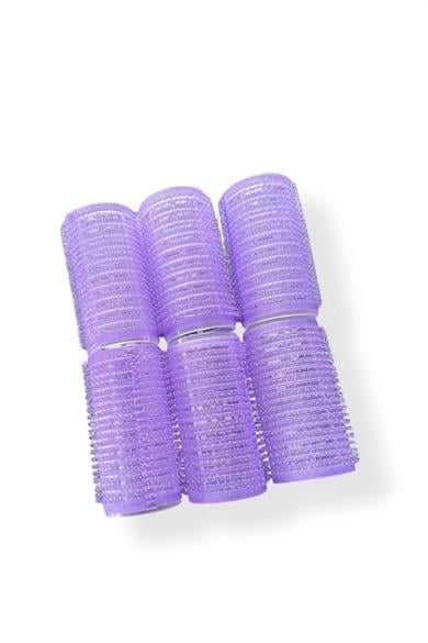 Mor Renk 6 Adet Bigudi Cırtlı/ Yapışkanlı Saç Bigudisi /Orta Boy