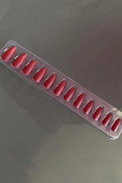 Bordo Renk 12li Takma Takma Tırnak (Yapıştırıcılı)