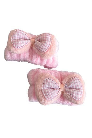 Pembe Renk İkili Kurdele Figürlü Peluş Su Tutucu Havlu Bileklik