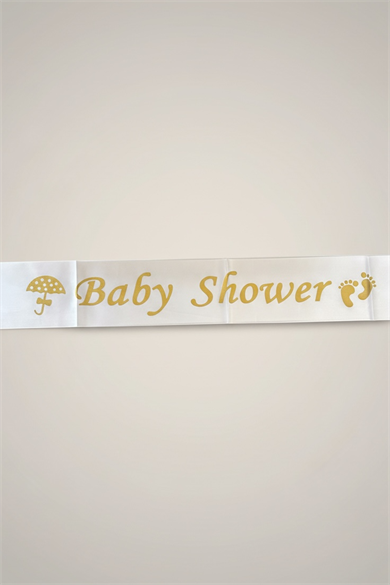 Beyaz Renk Baby Shower Yazılı Kuşak Kurdelesi 