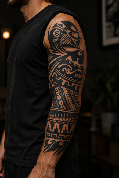 Maori Figürlü Sonradan Kararan Yarı Kalıcı Geçici Kol Dövme Tattoo