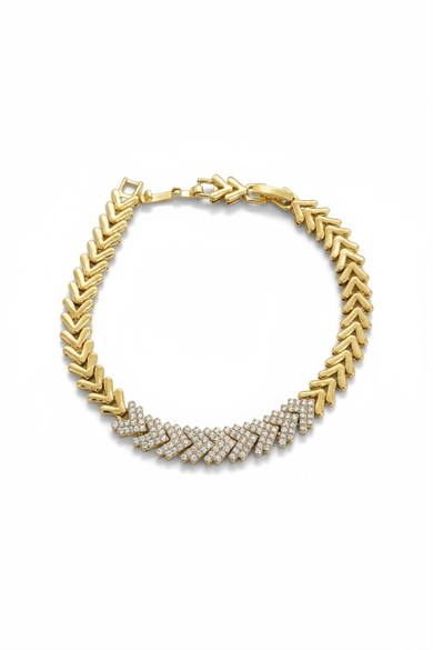 Altın Renk Taş Detaylı 14K Altın Kaplama Tx Zincir Bileklik