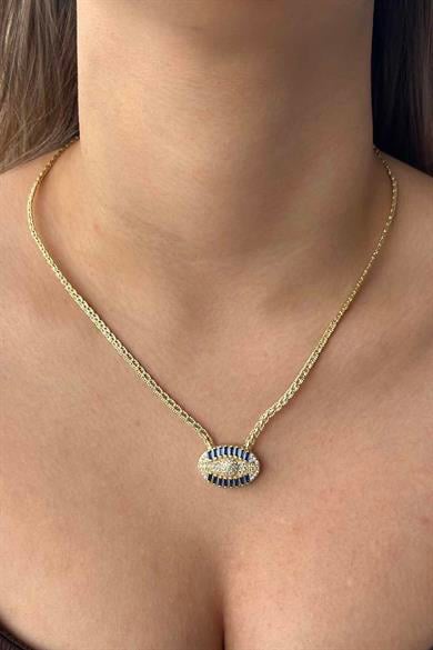 Altın Renk Göz Figürlü 14K Altın Kaplama Vip Taşlı Kolye