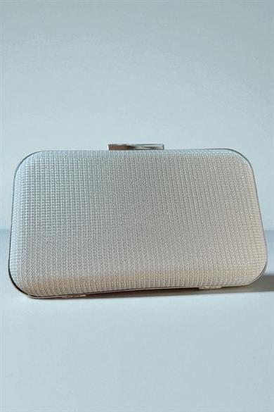 Beyaz Renk Simli Abiye Portföy Çanta