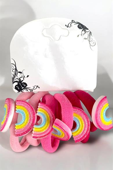 5li Pembe Renk Gökkuşağı Figürlü Lastik Toka 