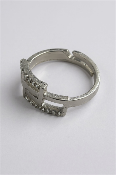 Gümüş Renk Taş Detaylı Ayarlanabilir Yüzük