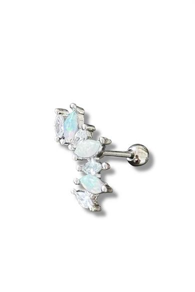 Gümüş Renk Taş Detaylı Tragus/Kıkırdak Küpe/Piercing (Tek)