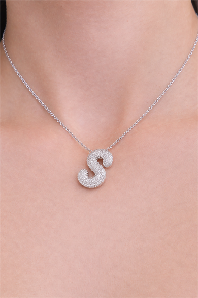 Gümüş Renk S Harf Taş Detaylı Çelik Kolye