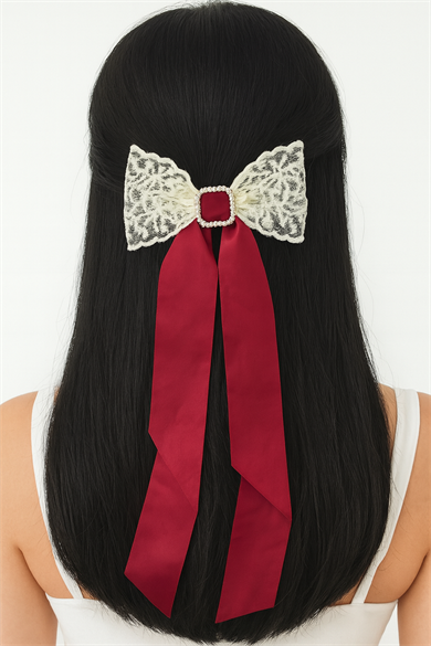 Kırmızı Renk Kurdele Figürlü Taş Detaylı Otomat Toka