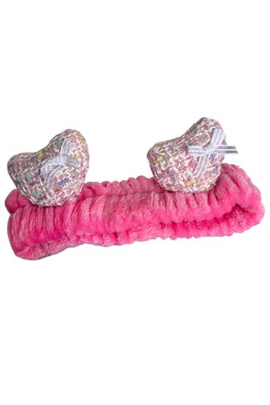 Fuşya Renk Kalp Figürlü Peluş Saç Bandı