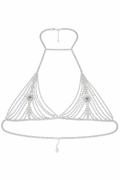 Gümüş Renk Taş Detaylı Bikini Üstü /Bralet /Vücut Aksesuarı