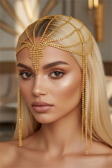 Altın Renk Taş Detaylı Saç Aksesuarı/Kına Aksesuarı