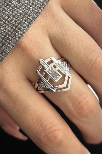 Gümüş Renk Taş Detaylı Ayarlanabilir Yüzük