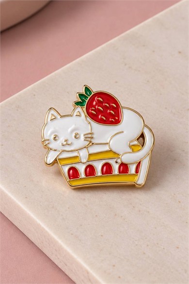 Karışık Renk Kedi Figürlü  Broş  