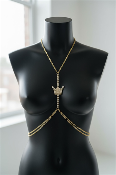 Altın Renk Taç Figürlü Taş Detaylı Vücut Aksesuarı