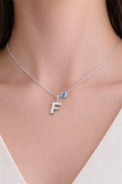 Gümüş Renk F Harf Çelik Kolye