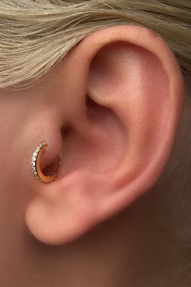 Altın Renk Taş Detaylı Çelik Halka Tragus/Kıkırdak Küpe/Piercing (Tek)