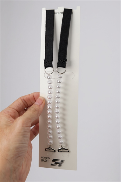 Siyah Renk İnci Detaylı Sütyen Askısı