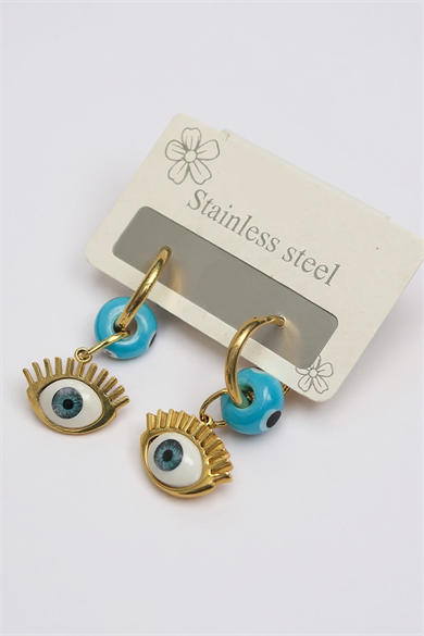 Altın Renk Göz Figürlü Çelik Küpe (Çift)