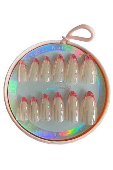 12li Krem Ve Turuncu Renk Jel Görünümlü Takma Tırnak (Yapıştırıcılı)