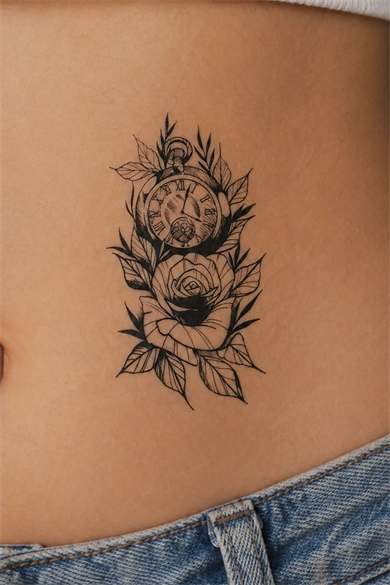 Geçici Gül Ve Saat Figürlü Mini Dövme Tattoo