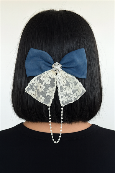 Mavi Ve Beyaz Renk Kurdele Figürlü Otomat Toka