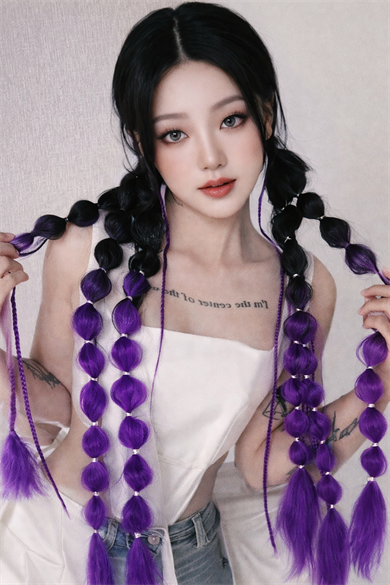 Siyah Ve Mor Renk Saç Detaylı Lastik Toka