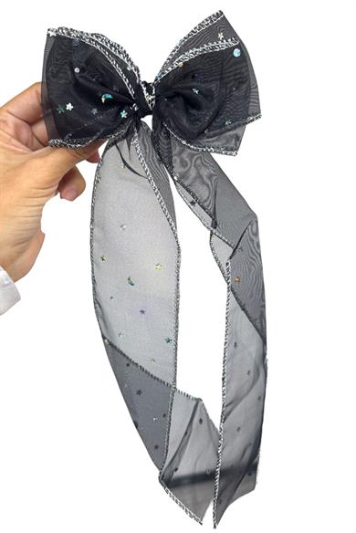 Siyah Renk Yıldız Detaylı Kurdele Otomat Toka