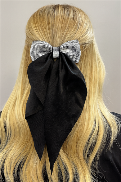 Siyah Renk Taş Detaylı Kurdele Otomat Toka