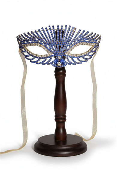 Altın Renk Mavi Taş Detaylı Tasarım Parti Maskesi